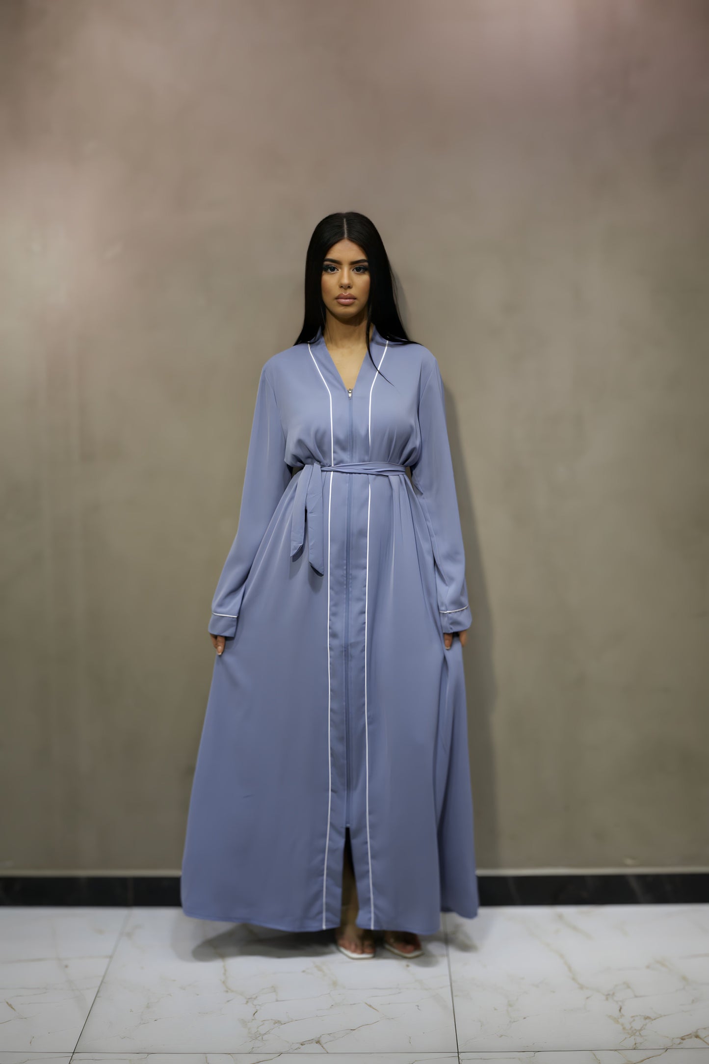 J6005 Robe Abaya Bleu avec Zip - Idéale pour Ramadan et Aïd
