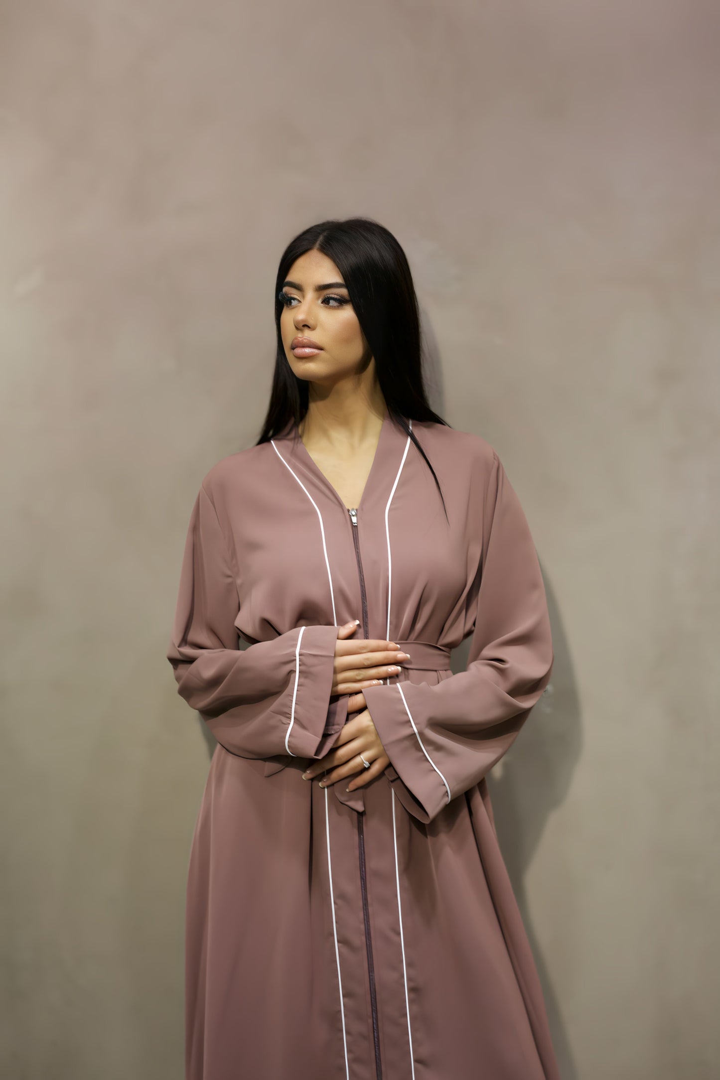J6005 Robe Abaya Rose avec Zip - Idéale pour Ramadan et Aïd